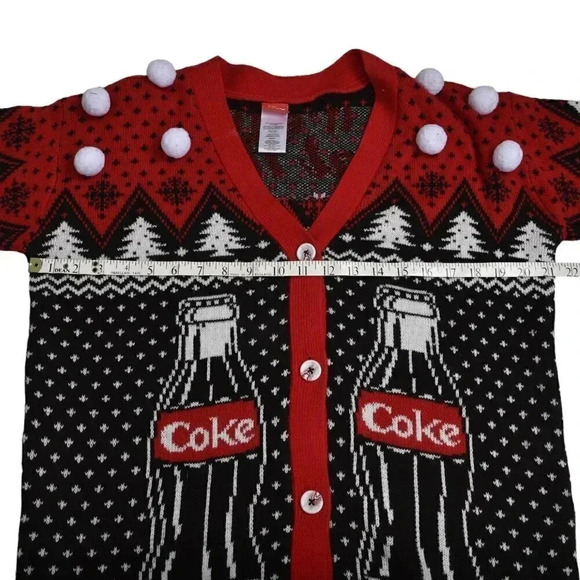 Coca Cola Ugly Christmas Cardigan Sweater Coke Polar Bears Red Black Size Small - Picture 10 of 11